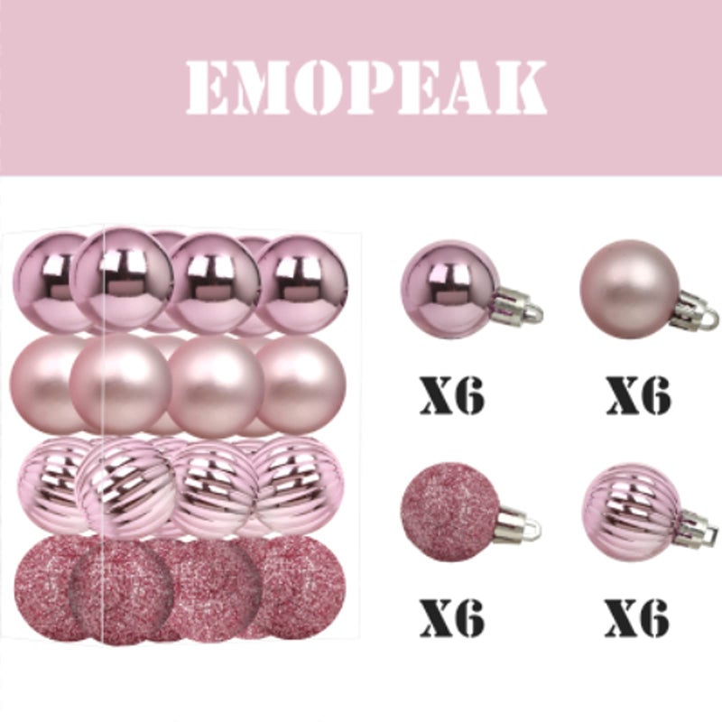 Emopeak 24Pcs Christmas Balls Ornaments for Xmas Christmas Tree - 4 Style Shatterproof Christmas Tree Decorations Hanging Ball for Holiday Wedding Party Decoration (Pink, 1.3"/3.2CM) - Image 3